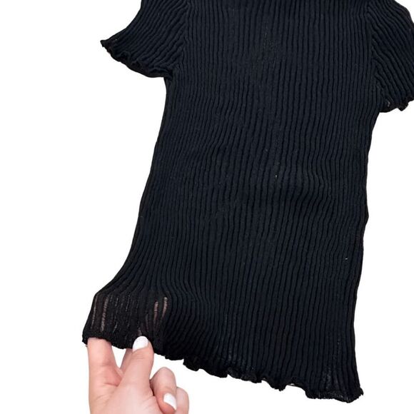 Zara Womens Black Short Sleeves Pullover Striped See Through T-Shirt Medium - Picture 3 of 4